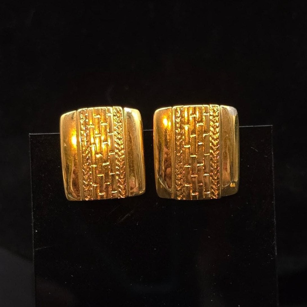 Monet Gold Tone Clip On Earrings Rectangle Vintage Costume Jewelry